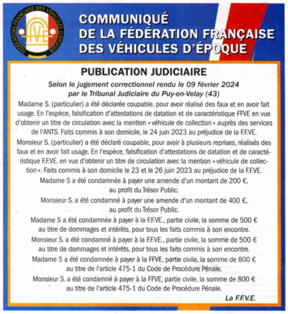 Publication judiciaire FFVE